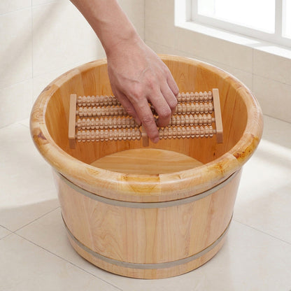 Premium Cedar Wood Foot Bath Bucket – Built-In Massage Roller & Heat Preservation for Ultimate Foot Soak Relaxation & Tension Relief