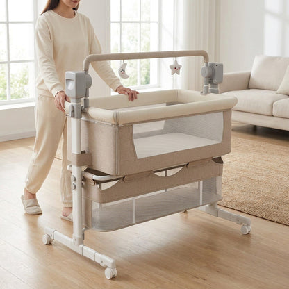 Portable Electric Bassinet - Rolling Baby Bassinet with Remote-Controlled Rocking, Fold-Down Side and Bluetooth Sound