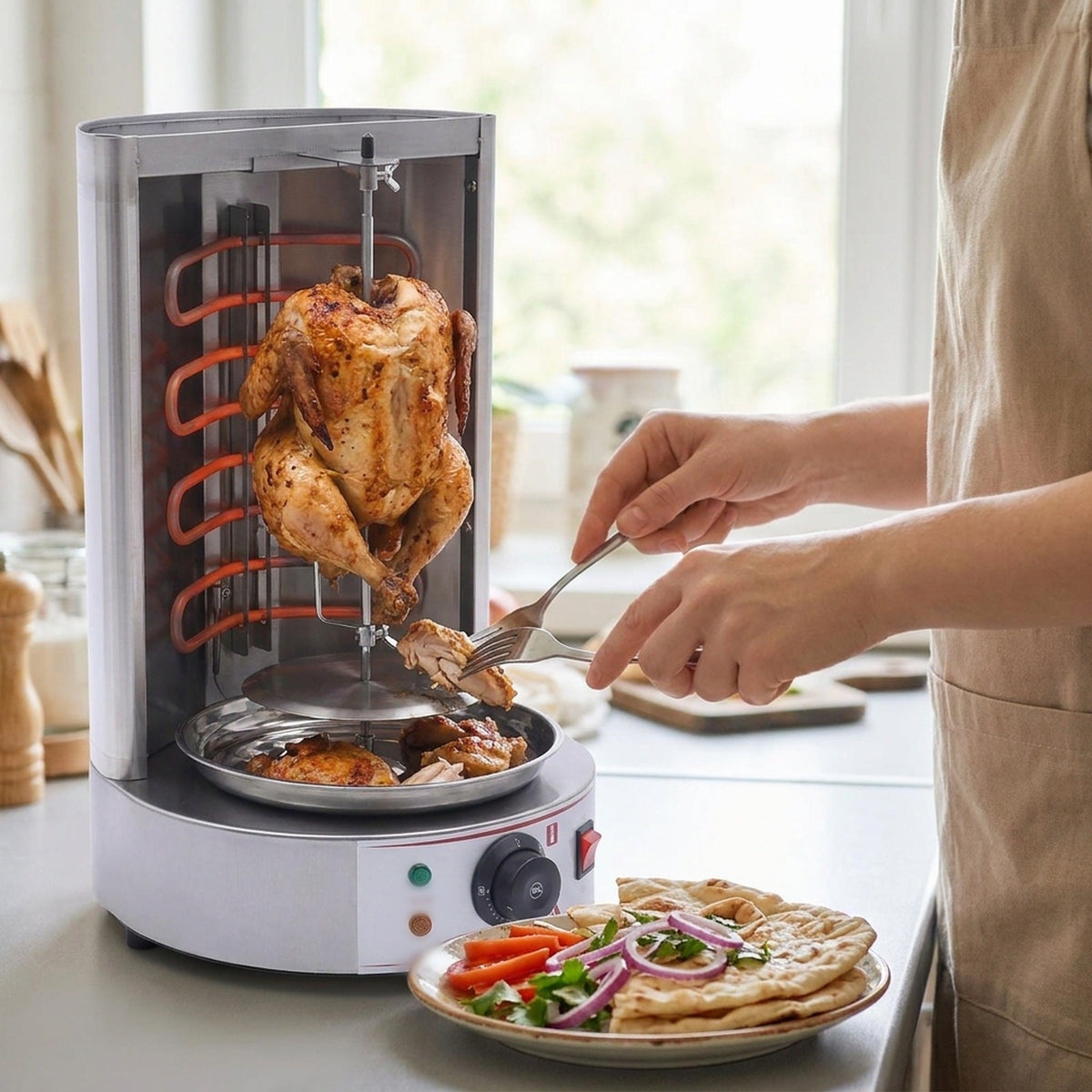 Electric Vertical Broiler - Countertop Shawarma, Gyro & Kebab Machine, Stainless Steel Rotisserie