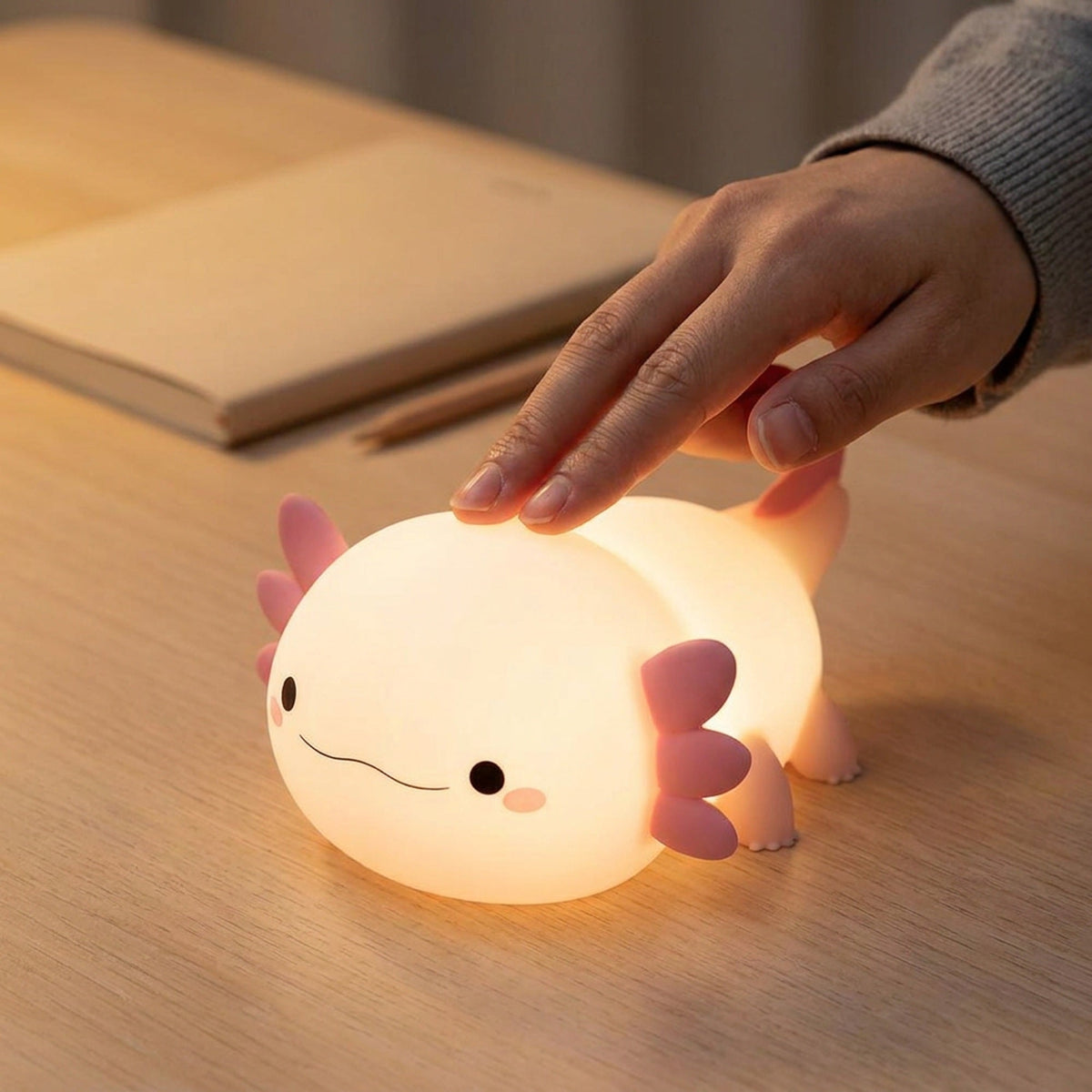 Cute Axolotl Night Lamp – Soft Silicone Touch Lamp, USB Rechargeable for Kids' Nursery