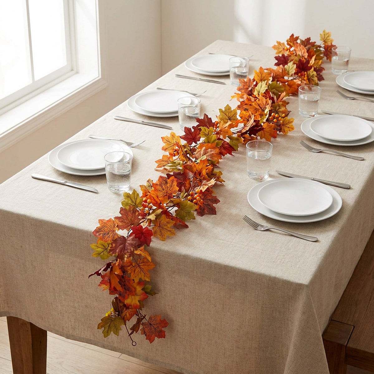 Autumn Maple Leaf Garland – 6.6 ft Artificial Fall Vine for Mantel, Staircase and Thanksgiving Table