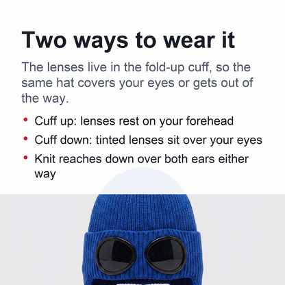 Warm Knitted Beanie With Goggle and Ear Protection – Insulated, Curled Edge, Perfect for Skiing and Winter Outdoor Adventures