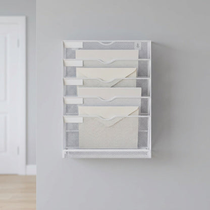 Mesh File Organizer - 5-Tier Steel Desktop and Wall Mount Document Holder for Letters, Mail and Files