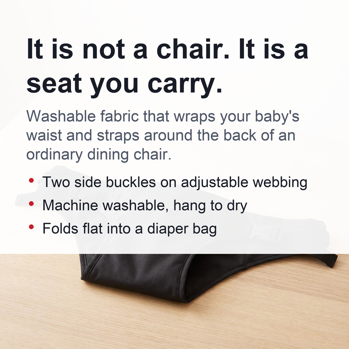 Portable Baby Dining Chair Harness – Washable Fabric Travel High Chair Seat with Safety Belt That Straps Around a Standard Dining Chair