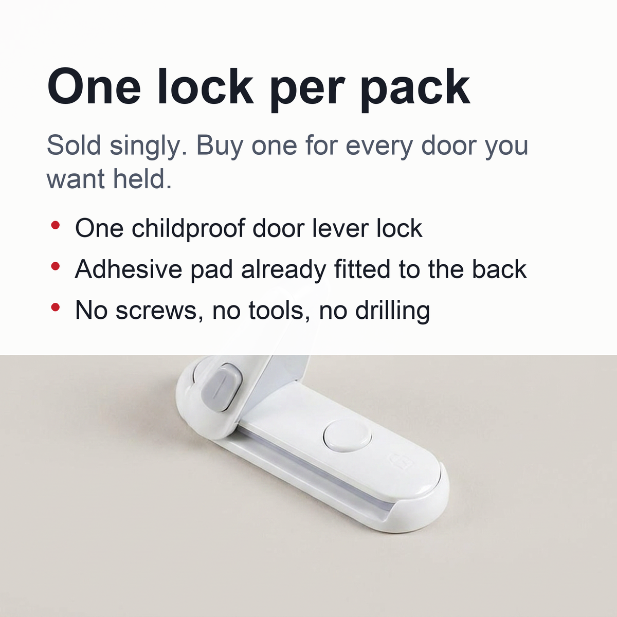 Childproof Door Lever Lock – Baby Safety Door Handle Lock for Toddlers and Pets, Adhesive Mount, Single Lock