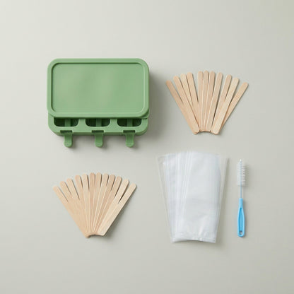 Summer Silicone Popsicle Molds with Wooden Sticks – DIY Ice Cream Kitchen Tool for Kids' Cool Snacks
