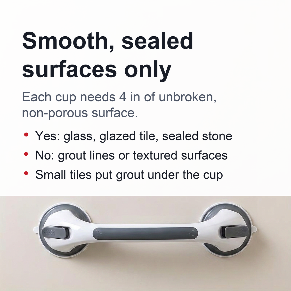Heavy Duty Suction Shower Grab Bars – 2pcs No-Drill Waterproof Handles for Bathtubs & Showers, Safe Support for Seniors and the Elderly