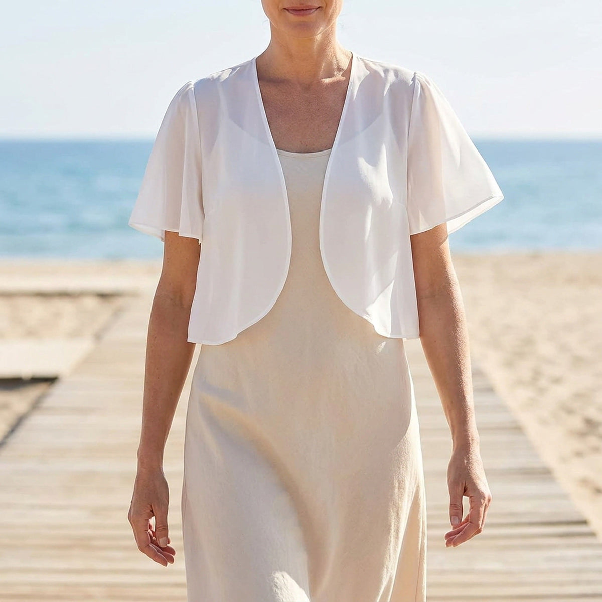 Women's Chiffon Cardigan – Sheer Short-Sleeve Bolero Shrug, Open Front Cropped Cardigan for Summer Dresses & Beach Cover-Ups