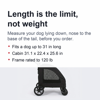 Spacious Heavy-Duty Pet Stroller – 120lb Capacity Dog & Cat Travel Stroller with 360° Wheels, Mesh Panels & One-Step Folding Design for Outdoor Adventures