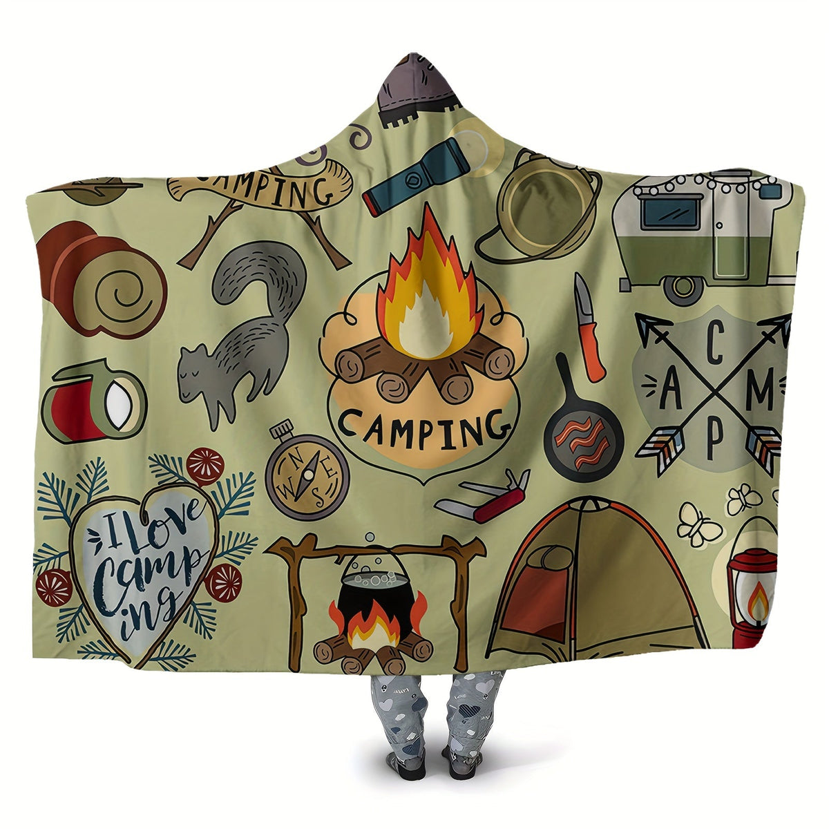 Camping Hooded Wearable Blanket – Thick Plush Nap Cape for Sofa, Bed, or Travel Use, Cozy Warm Winter Magic Blanket