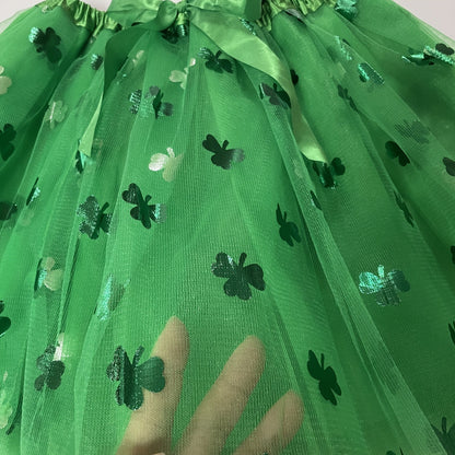 Anime-Inspired Shamrock Tulle Skirt – Adjustable Waist St. Patrick’s Day Costume with Cute Clover Print for Women’s Festive Style