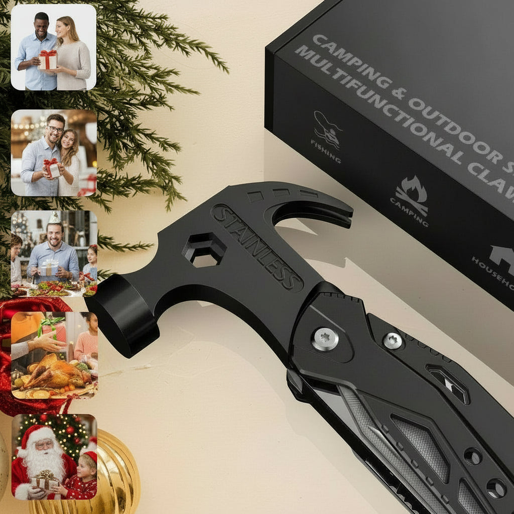 Stainless Steel Multitool Hammer – 14-in-1 Rush Deer Tool with Pliers, Opener & Screwdrivers for Camping, Hiking & Dad Gifts