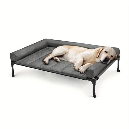Raised Breathable Cooling Elevated Dog Bed with Pillow-Top – Mesh Bolster Pet Cot for Indoor/Outdoor Summer Comfort & Joint Support