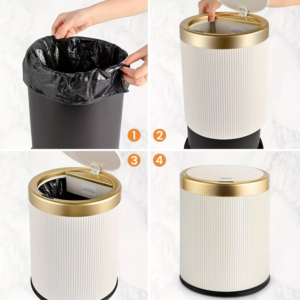 Smart Sensor Trash Can – White Motion-Activated Compactor Bin with Wooden Legs for Kitchen, Bathroom, and Office Use