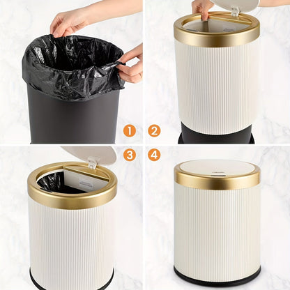 Smart Sensor Trash Can – White Motion-Activated Compactor Bin with Wooden Legs for Kitchen, Bathroom, and Office Use
