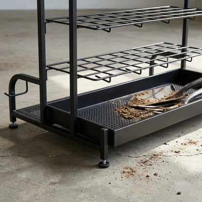 Heavy-Duty Black Metal Garden Rack – Strong Storage Organizer for Tools, Hoses & Supplies, Keeping Outdoor Spaces Clutter-Free
