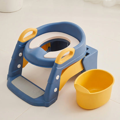2-in-1 Toddler Toilet Ladder Seat and Floor Potty – Folding, with Removable Basin
