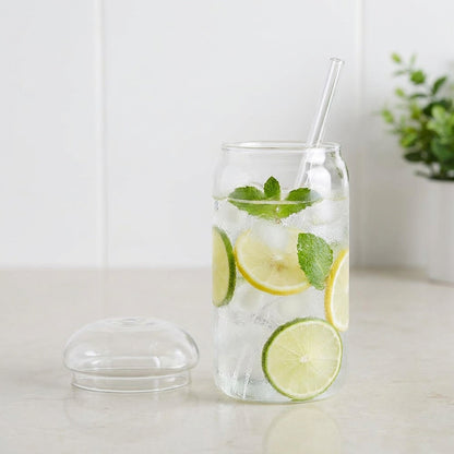 Glass Cup with Lid and Glass Straw – 15 oz Reusable Clear Tumbler for Iced Coffee & Cold Drinks