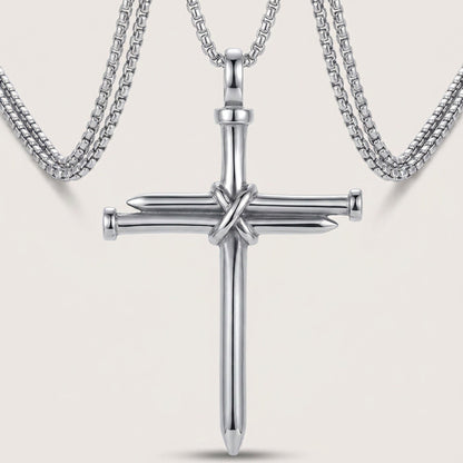 Vintage Stainless Steel Cross Nail Necklace – Christian Jesus Pendant for Men’s Punk Fashion