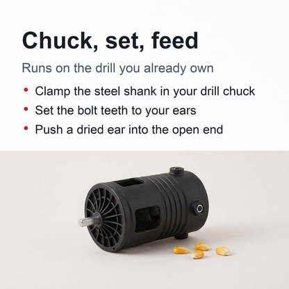 Corn Sheller Drill Attachment – Corn Stripper & Kernel Remover for Dried Corn