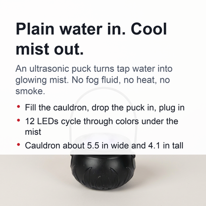 Witch Cauldron Fog Machine – Halloween Mist Maker Fogger, 12 Color-Changing LED Water Fountain Prop for DIY Haunted House & Party