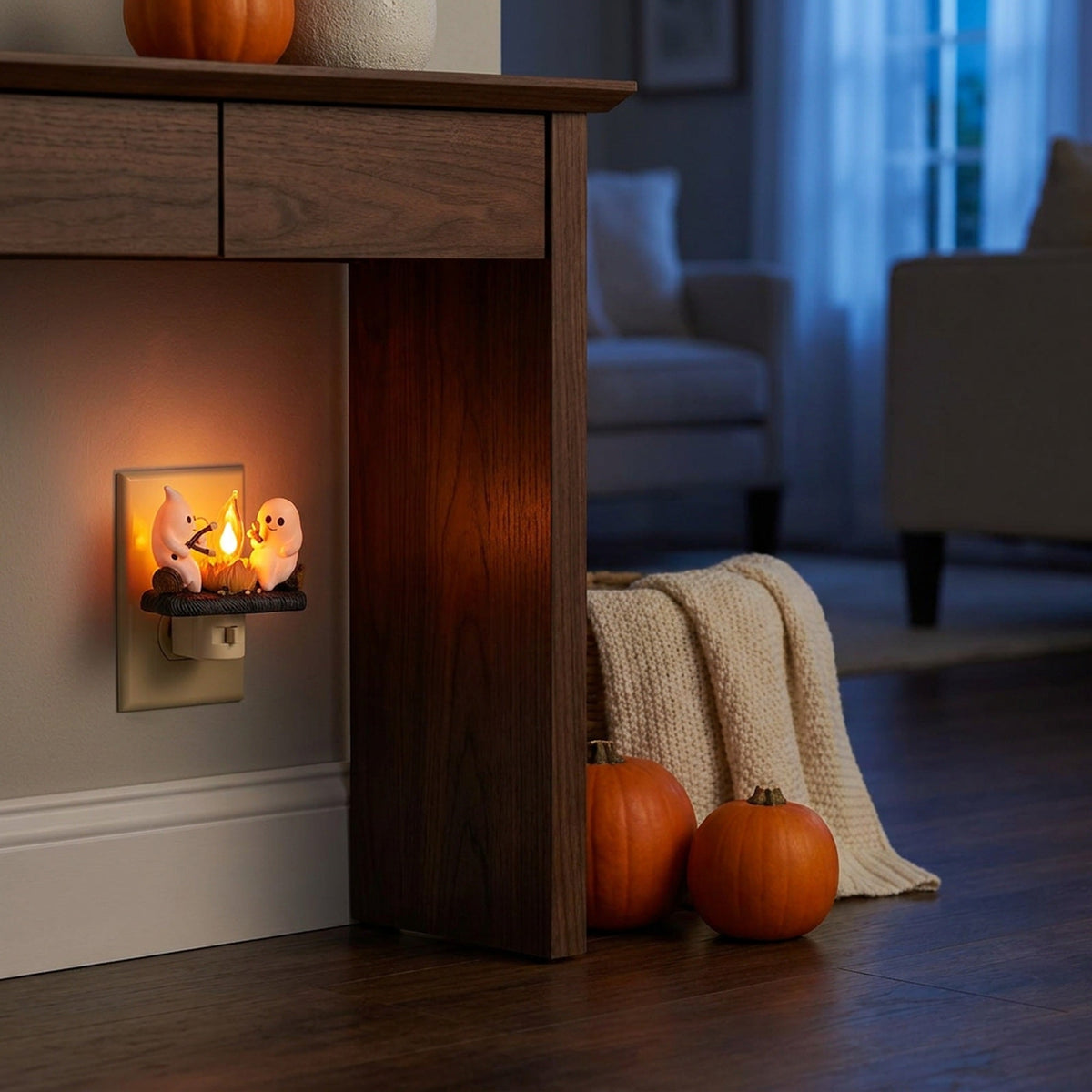 Ghost Campfire Flickering Night Light - Halloween Ghost Bonfire Night Light