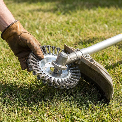 Heavy-Duty Mower Wire Weeding Wheel – Universal Lawn Mower Accessory with 6" and 8" Twisted Wire Heads for Fast, Efficient Garden Cleaning
