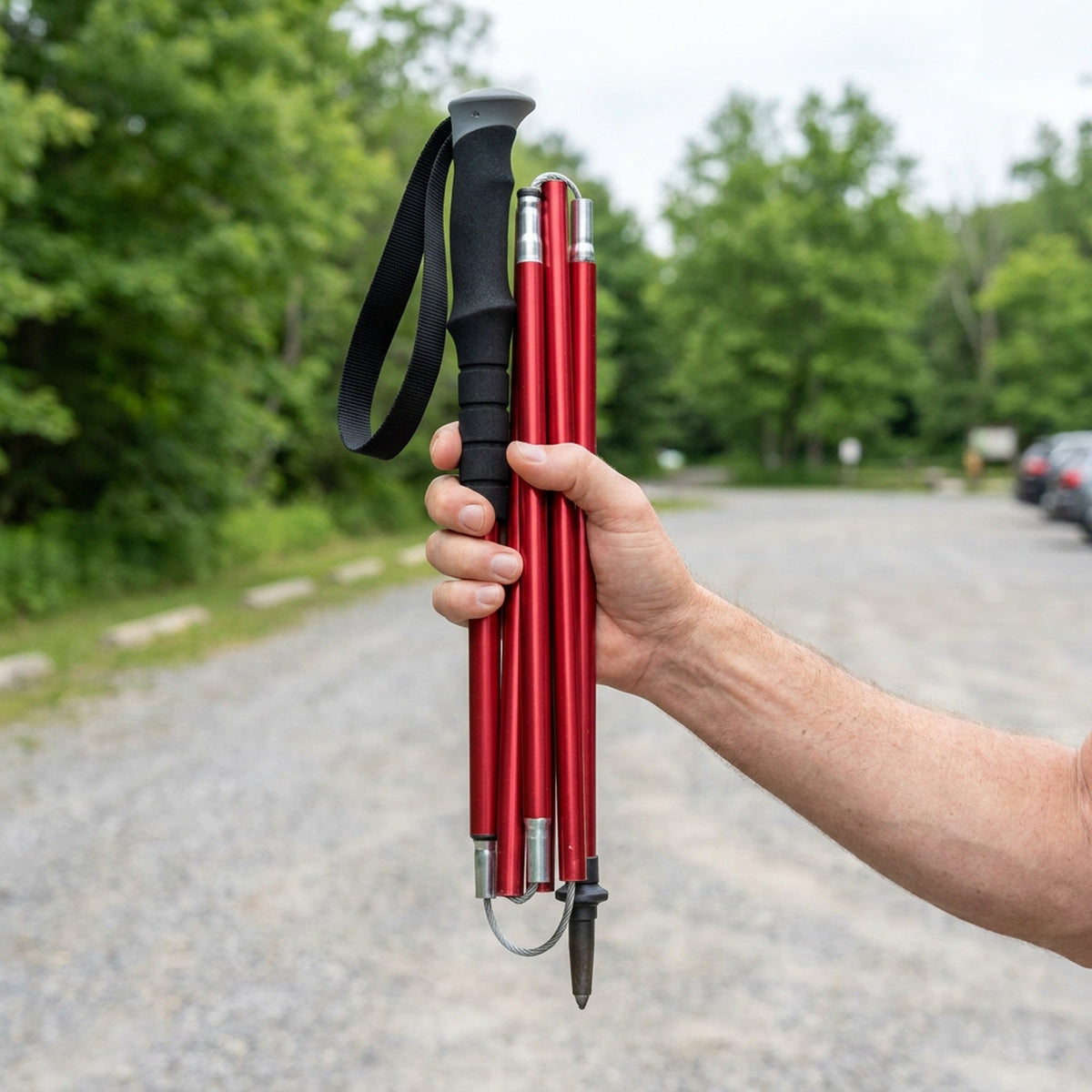 Telescopic Trekking Pole & Walking Stick – Single Adjustable Aluminum Pole, 4-Section T-Handle or 5-Section Folding