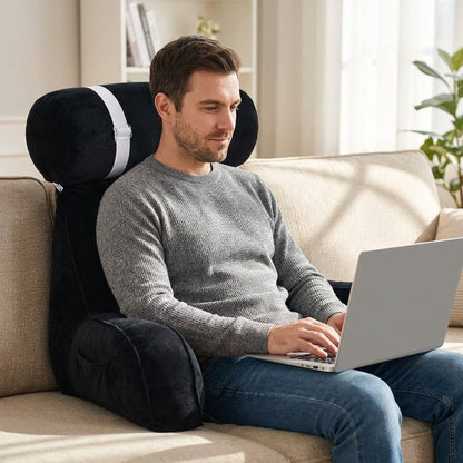 Backrest Pillow With Arms & Adjustable Headrest - Back Cushion With Detachable Neck Pillow Bed Reading Rest Backrest Chair Car Seat Sofa Waist Pad