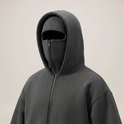 Men's Winter Balaclava Zip Hoodie – Warm Hooded Sweatshirt with Built-In Face Mask for Outdoor Adventures