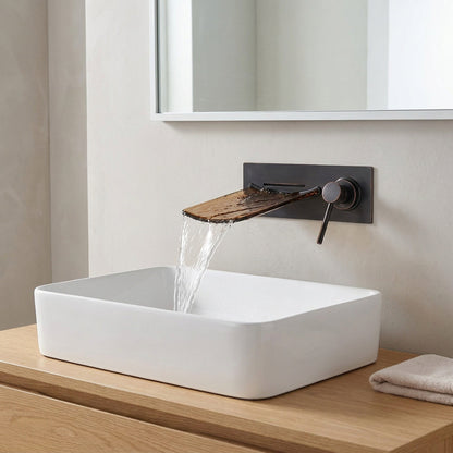 ORB Black Waterfall Faucet – Glass Spout Wall-Mounted Bathtub Mixer Tap for Modern Bathroom Aesthetics