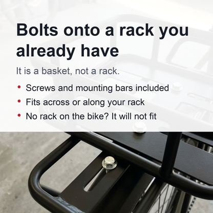 Heavy-Duty Rear Bike Basket with Rack – Large Metal Bicycle Carrier for Groceries, Commutes, and Electric Bike Storage