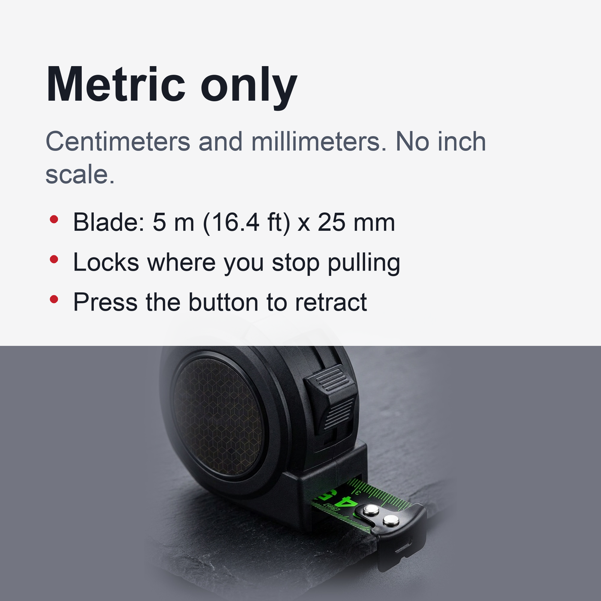 Metric Tape Measure – 5 m Self-Locking Steel Measuring Tape with Fluorescent Blade