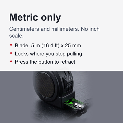 Metric Tape Measure – 5 m Self-Locking Steel Measuring Tape with Fluorescent Blade