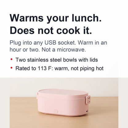 USB Heated Lunch Box – Portable Electric Food Warmer for Car & Office, 2 Stainless Steel Bowls
