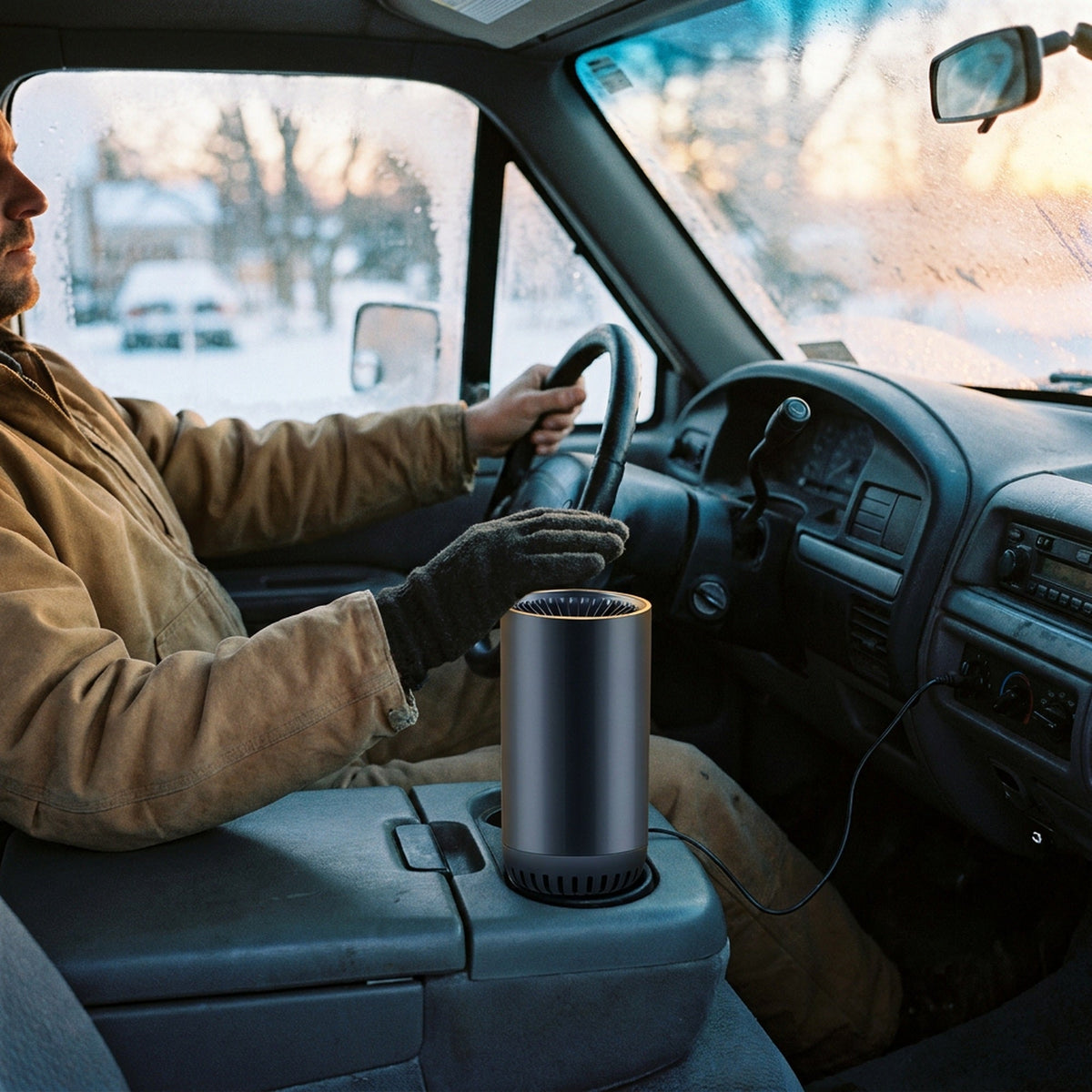 Portable Car Heater & Defroster - 12V Plug-In Cup Holder Heater and Fan with Suction Mount