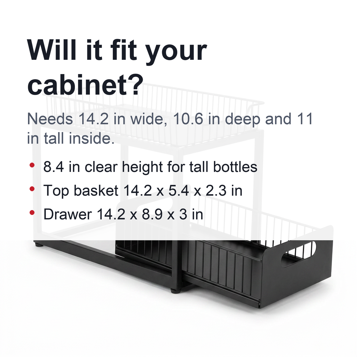 Two Tier Pull-Out Under Sink Organizer – Sliding Cabinet Shelf Storage for Kitchen or Bathroom, Space-Saving and Easy Access for Cleaning Supplies