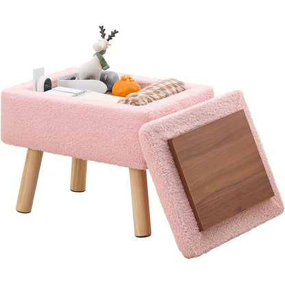 Modern Green Velvet Ottoman – Soft Padded Square Footrest with Wood Legs for Bedrooms, Offices, and Compact Spaces