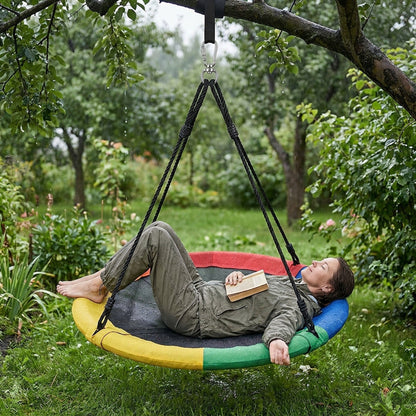 43-Inch Saucer Tree Swing for Kids – 360° Rotating Waterproof Nest Hammock Seat, Tree Straps and Swivel Included