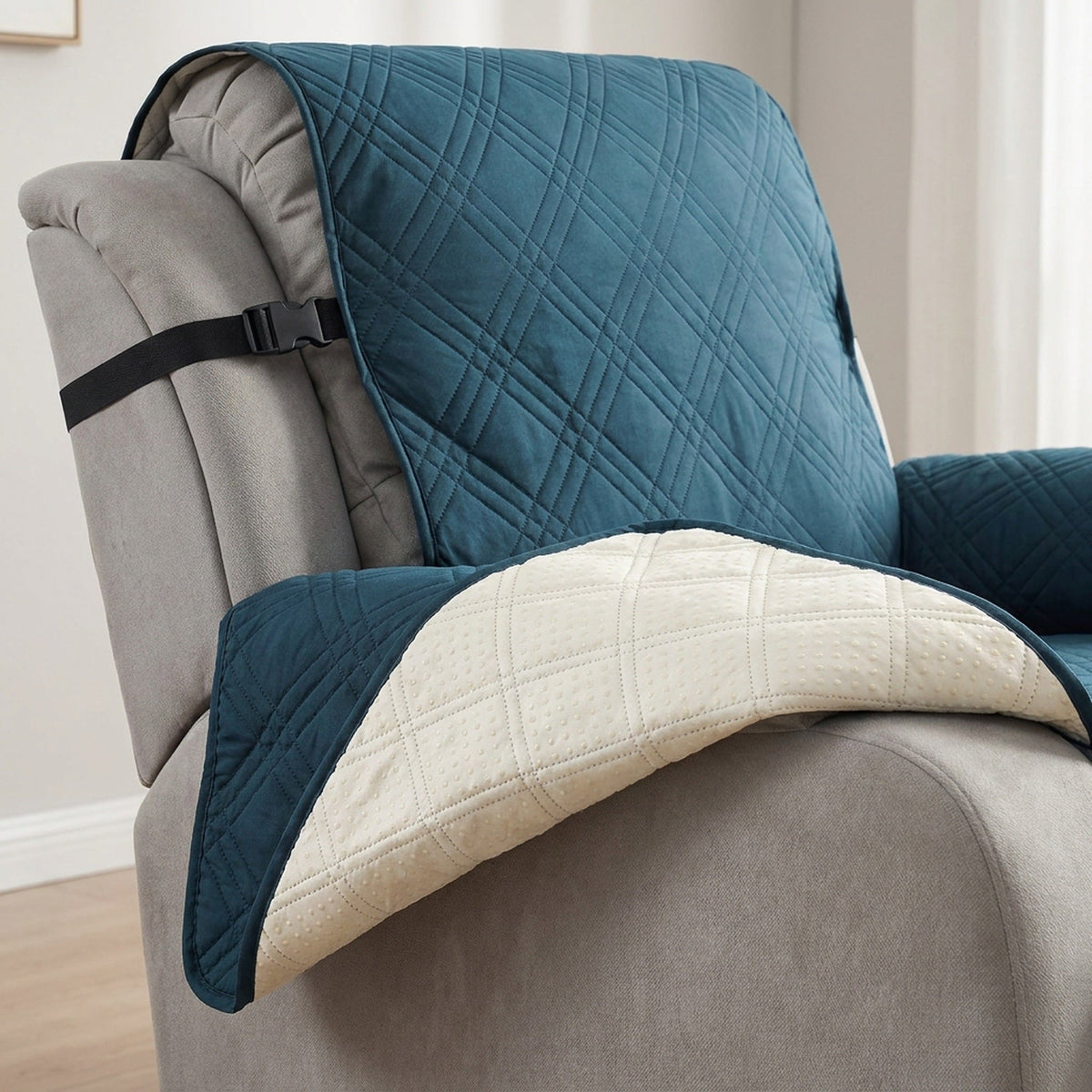 Waterproof Non-Slip Recliner Cover – One-Piece Chair Protector with Side Pockets