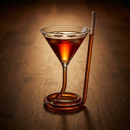 Spiral Straw Cocktail Glass– Stylish Triangle Wine Glass with Built-in Straw for Martini, Whiskey & Party Elegance