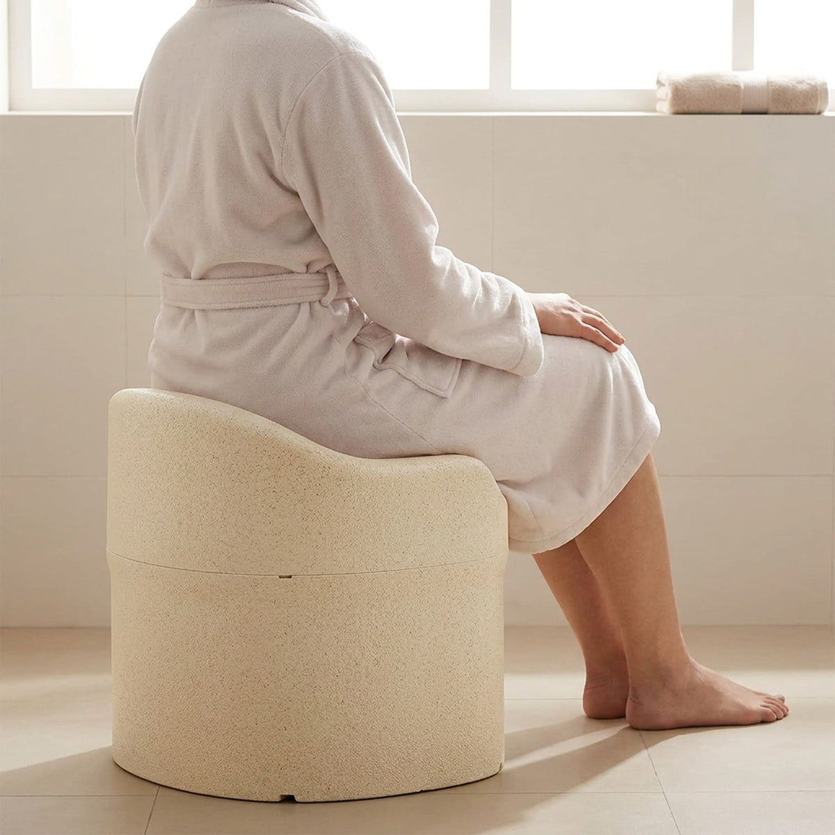 Molded Foam Bath Stool – Wide Curved-Back Shower Seat, in Gray or Cream