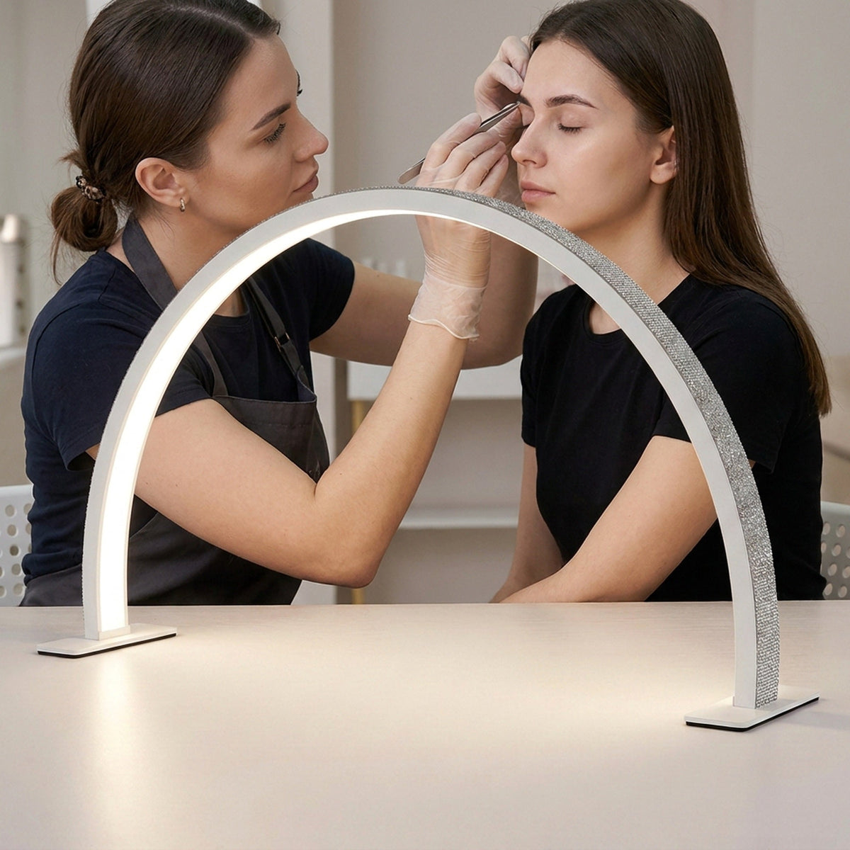 Half Moon Nail Desk Lamp – 28 in LED Arc Work Light for Nails, Lashes, Brows & Tattoo, 3000K–6000K Dimmable