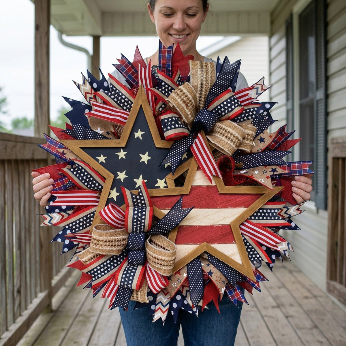 Fourth of July Patriotic Wreath – 17.7in Red White Blue Flag Garland for Front Door, Memorial Day Pride Wall Decor & Festive Independence Day Swag