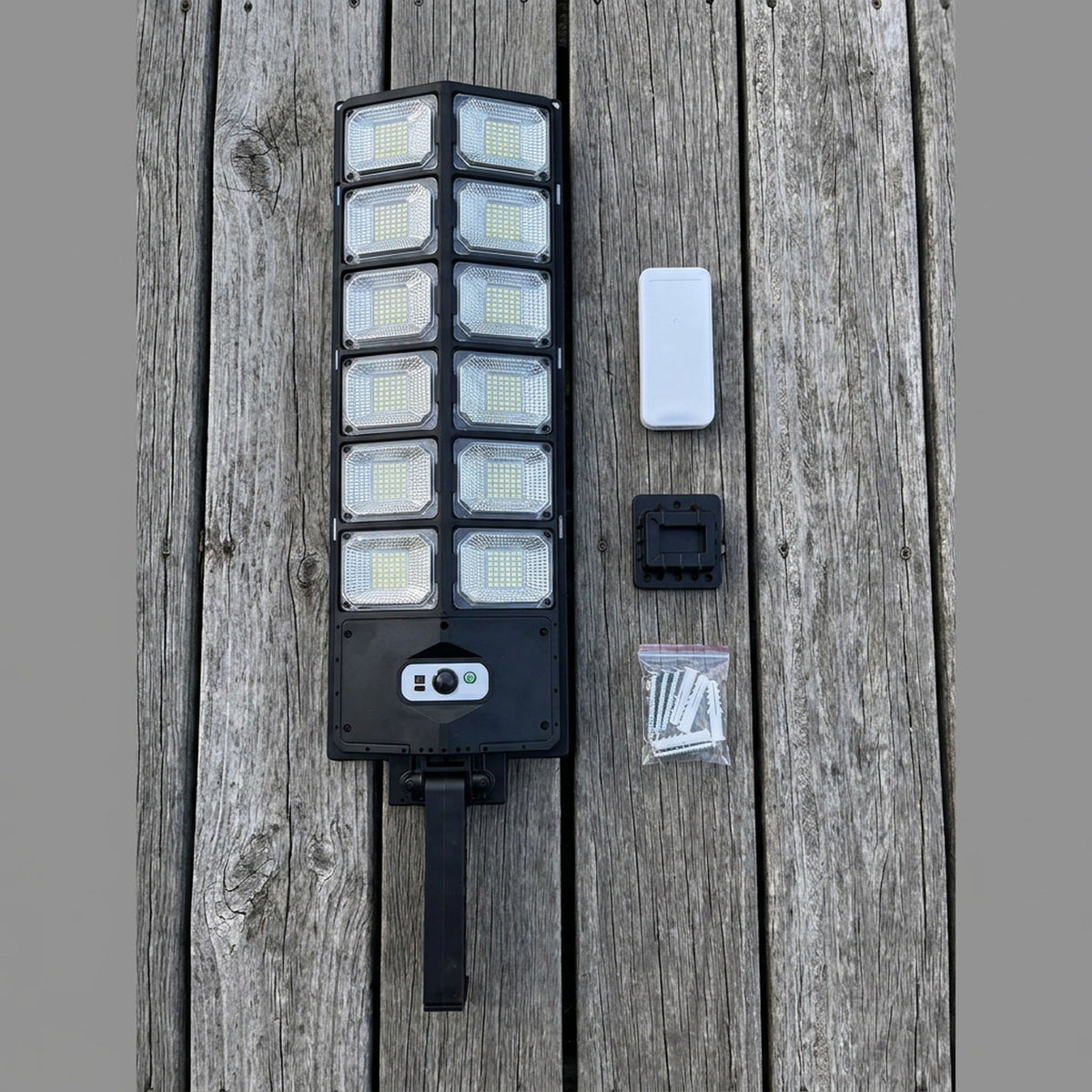 504-LED Solar Motion Sensor Light – Remote Control, 3 Lighting Modes + SOS Flash, Fold-Out Wall Bracket, Cool White