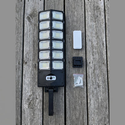 504-LED Solar Motion Sensor Light – Remote Control, 3 Lighting Modes + SOS Flash, Fold-Out Wall Bracket, Cool White