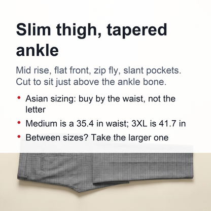 Men's Slim-Fit Plaid Trousers - Tapered Ankle-Length Check Pants