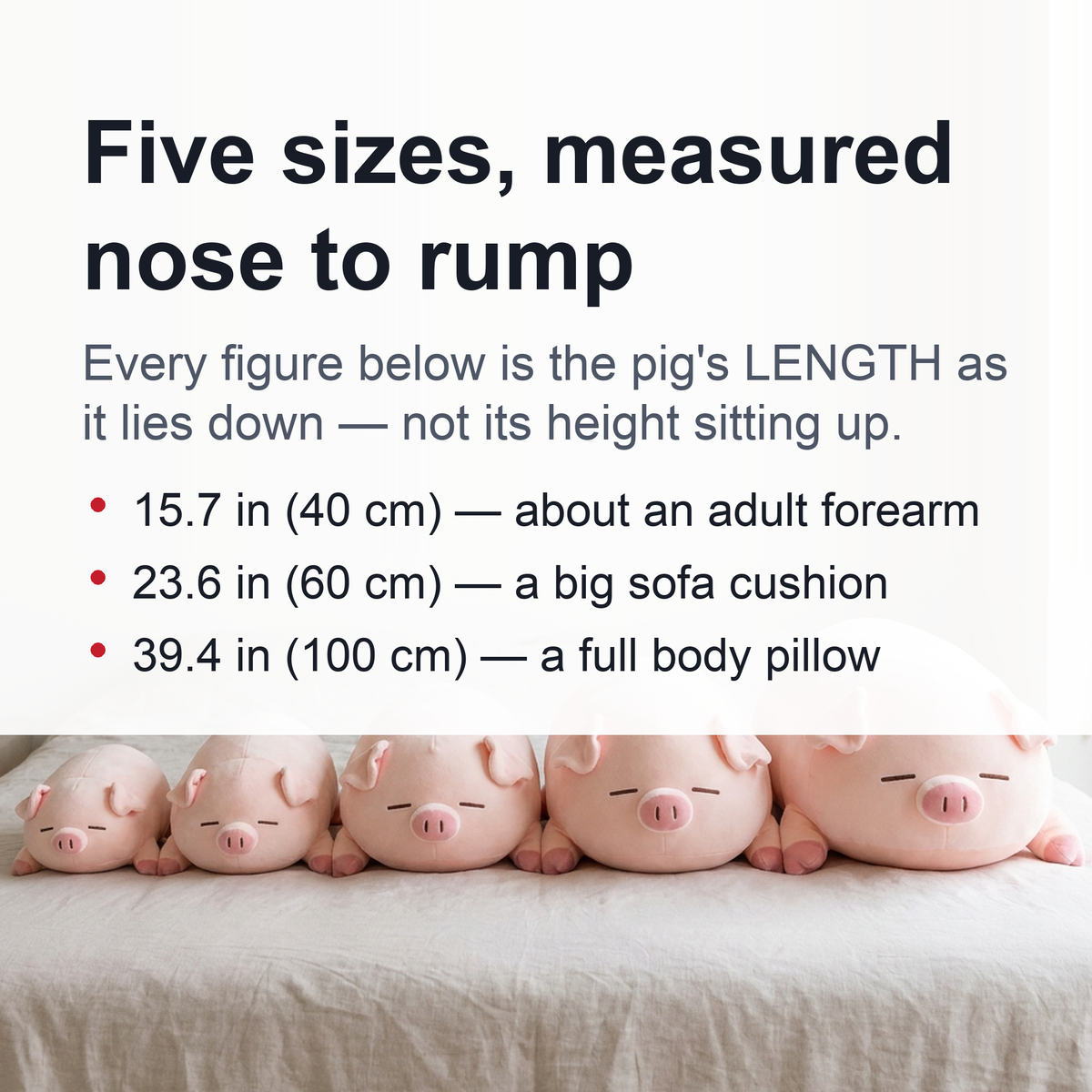 Chubby Pig Plush Pillow — Ultra-Soft Squishy Hug Cushion, 15.7" to 39.4"