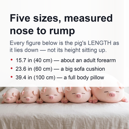 Chubby Pig Plush Pillow — Ultra-Soft Squishy Hug Cushion, 15.7" to 39.4"