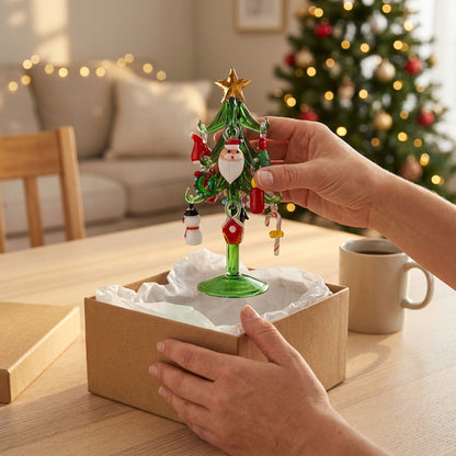 Handmade Murano Glass Christmas Tree Figurine – 15cm Ornament for Home Décor, Collectibles & Elegant Holiday Gift Giving